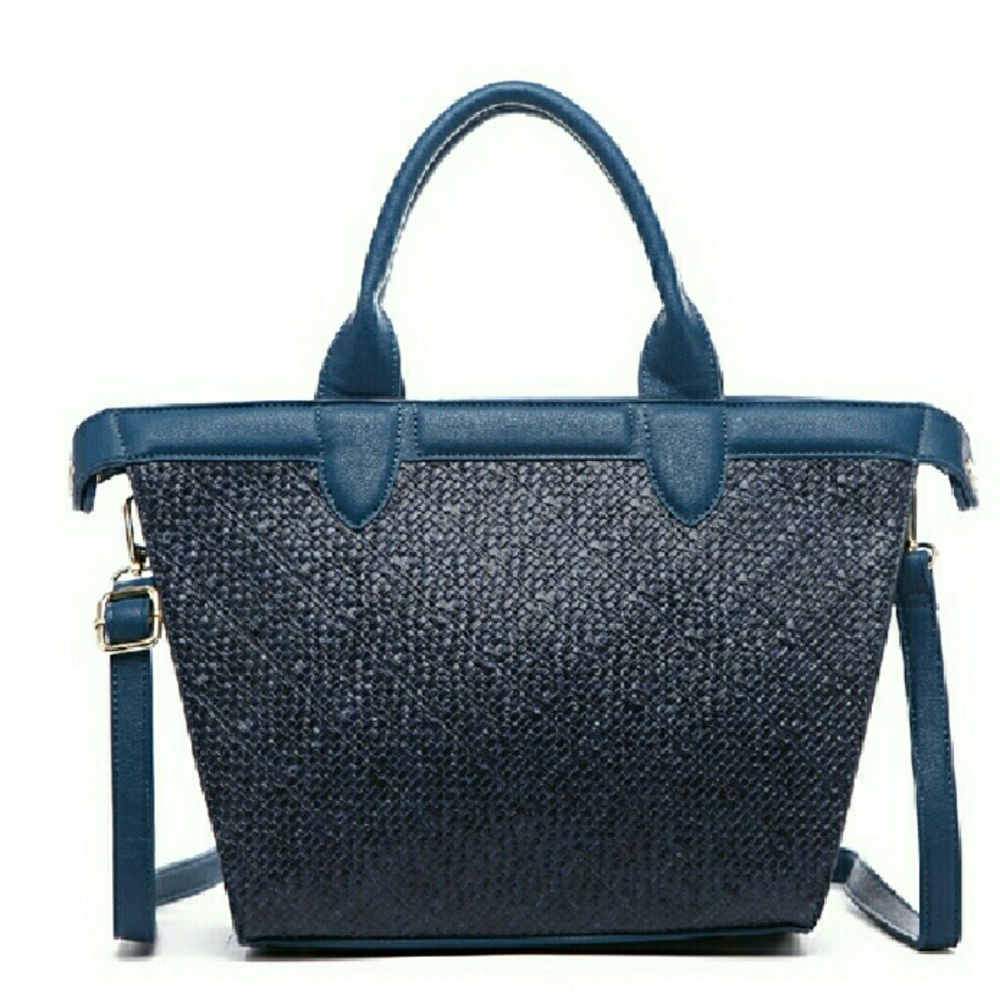 Vegan leather blue hand bag - Picture 1 of 3